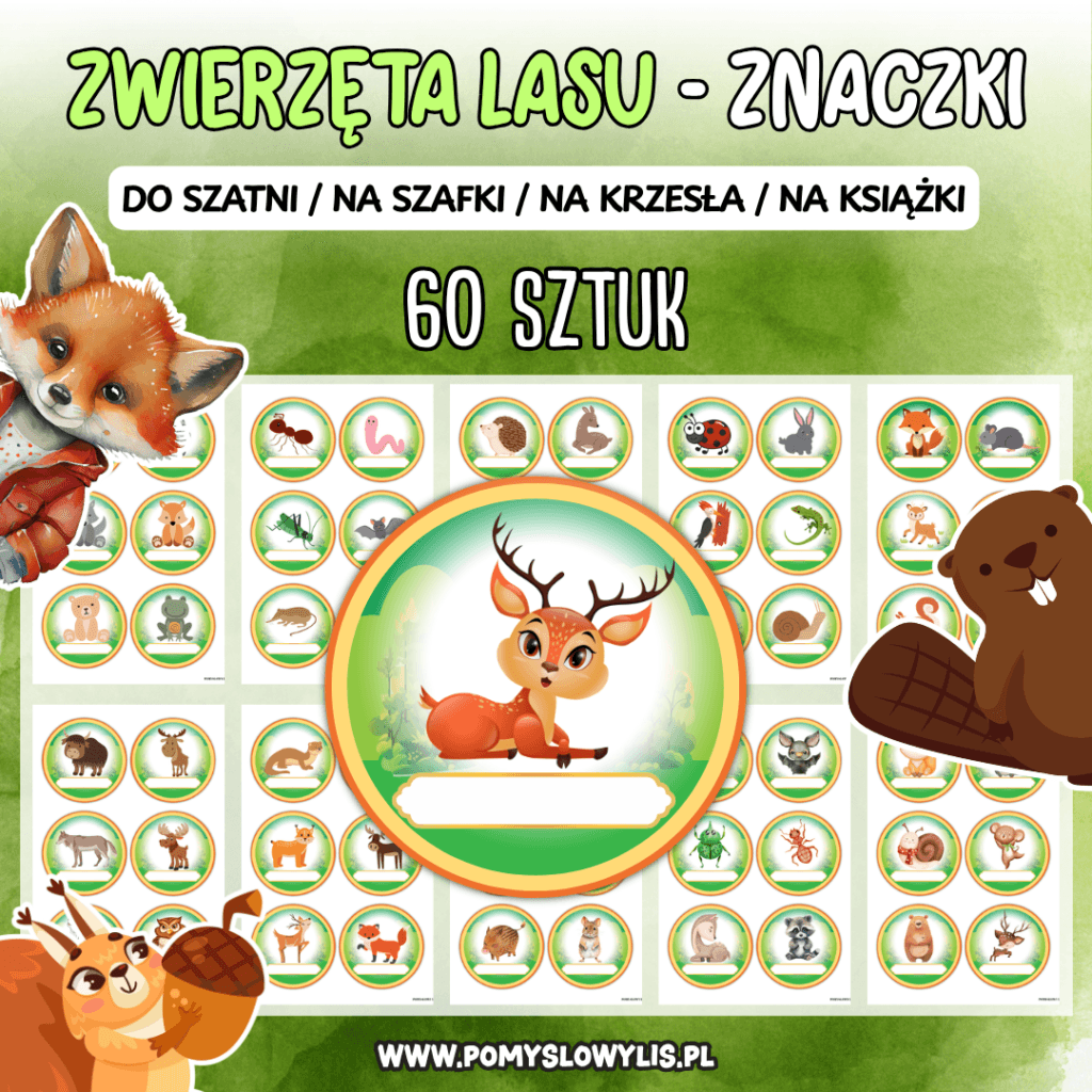 Znaczki do szatni, na szafki i krzesełka - ZWIERZĘTA LASU