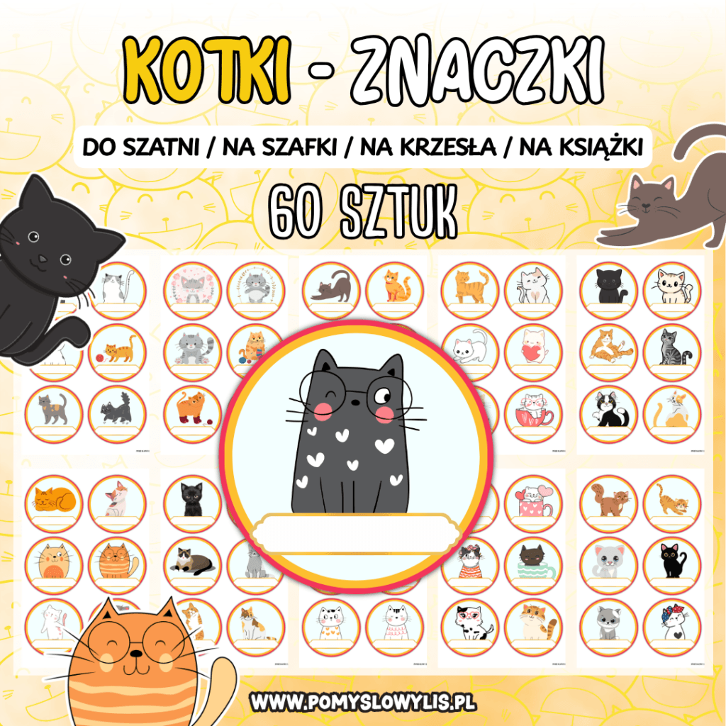 Znaczki do szatni, na szafki i krzesełka - KOTKI
