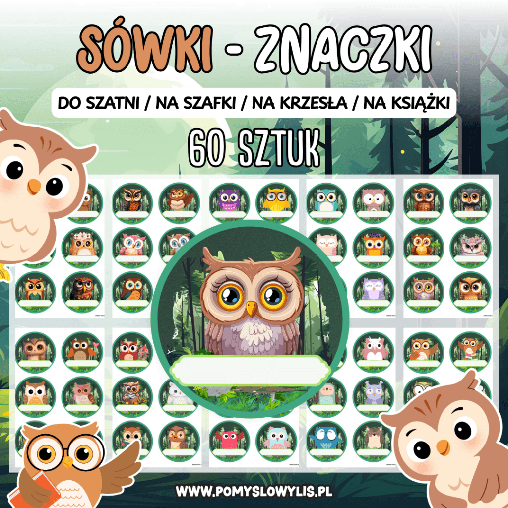 Znaczki do szatni, na szafki i krzesełka - SÓWKI