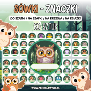 Znaczki do szatni, na szafki i krzesełka - SÓWKI