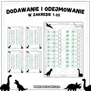 Dodawanie i odejmowanie w zakresie 1–20 (dinozaury)