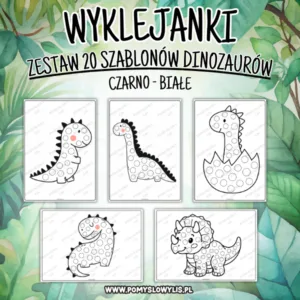 Dinozaury – kreatywne szablony do wyklejania i uzupełniania pustych pól (czarno-białe)