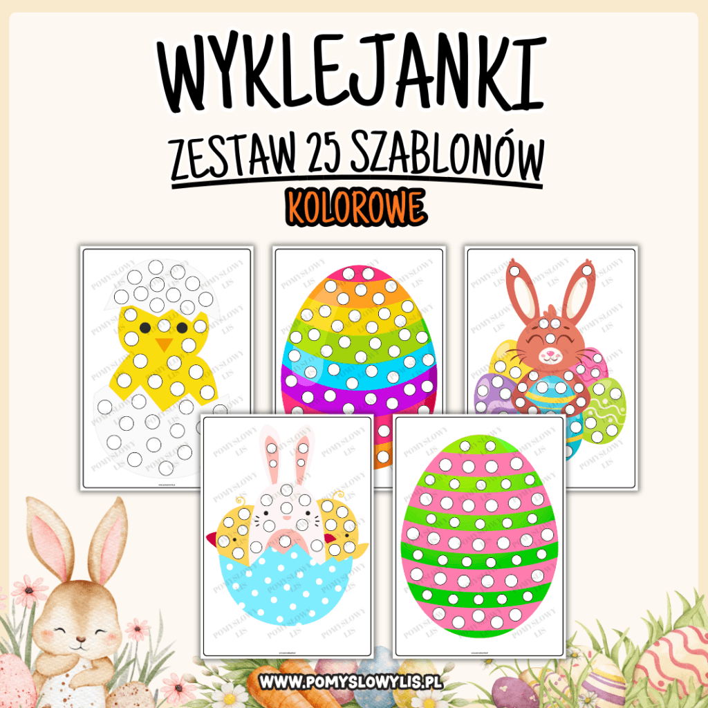 Wielkanoc – kreatywne szablony do wyklejania i uzupełniania pustych pól (kolorowe) | 25 szablonów