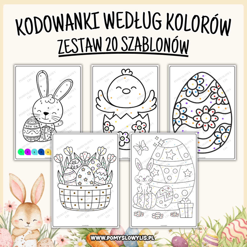 Wielkanoc – kodowanki według kolorów | 20 szablonów