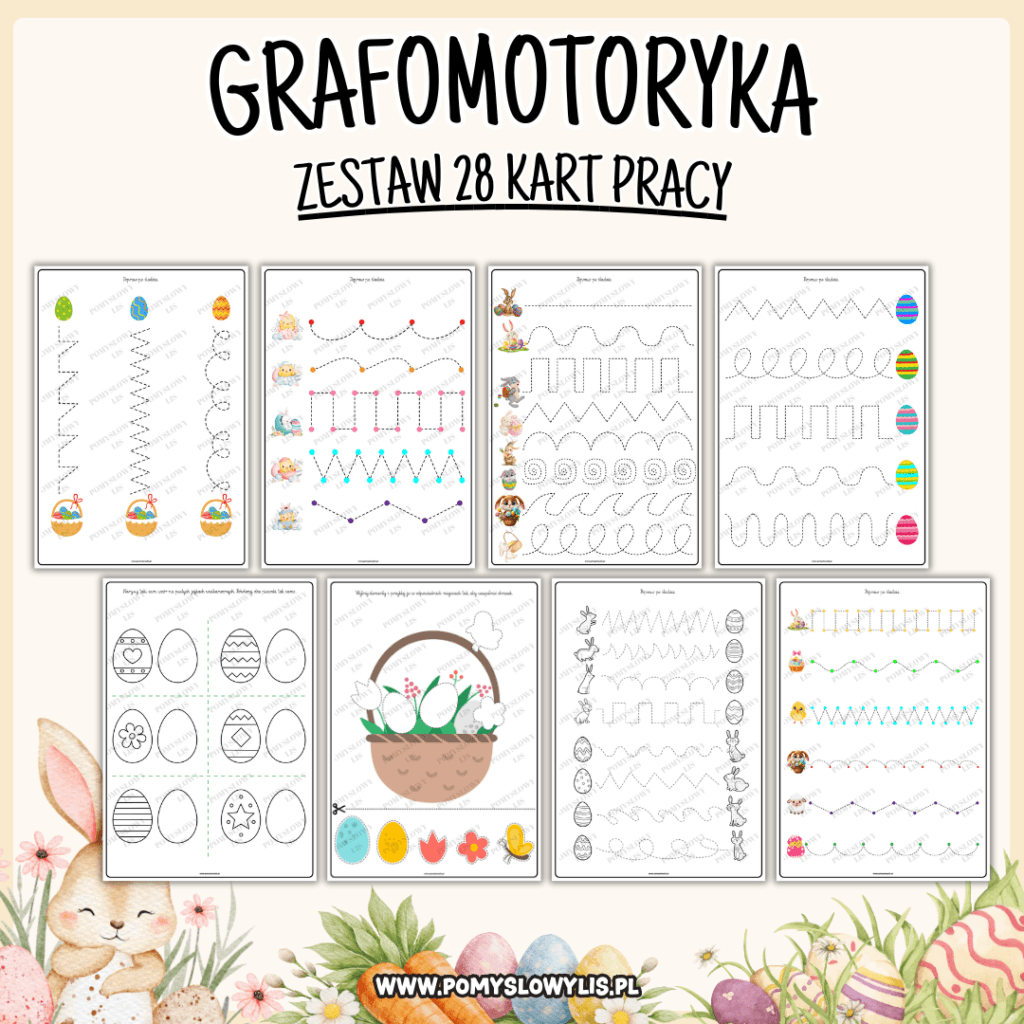 Wielkanoc – grafomotoryka | 28 kart pracy