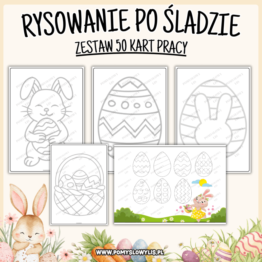 Wielkanoc - rysowanie po śladzie | 50 kart pracy
