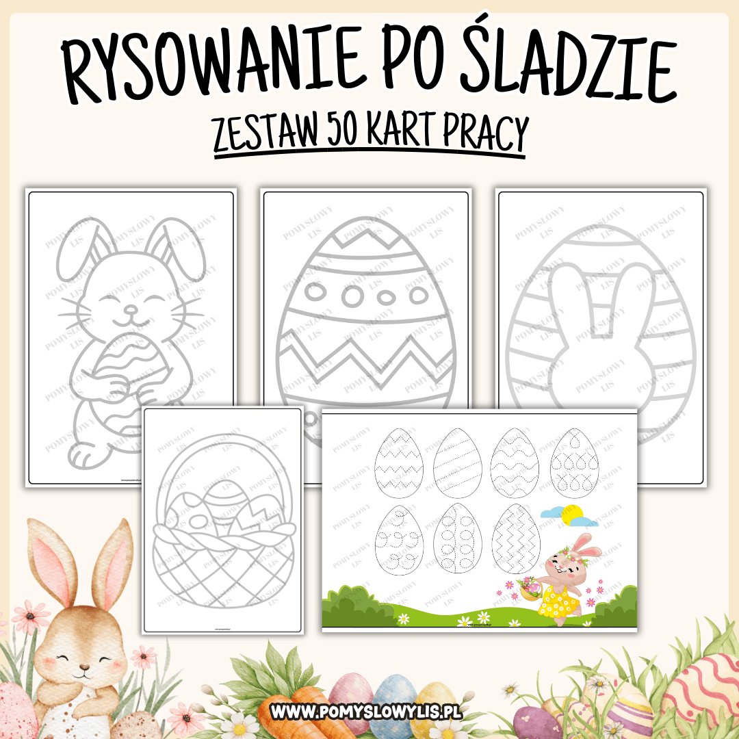 WIELKANOC - Rysowanie po śladzie | 50 kart pracy