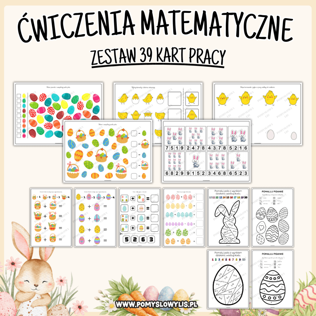 Wielkanoc – ćwiczenia matematyczne | 39 kart pracy