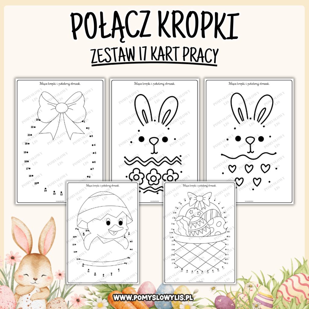 Wielkanoc – połącz kropki | 17 kart pracy