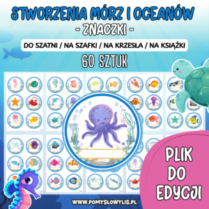 Znaczki do szatni, na szafki i krzesełka - STWORZENIA MÓRZ I OCEANÓW (WERSJA WORD DO EDYCJI)