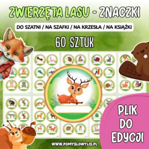 Znaczki do szatni, na szafki i krzesełka - ZWIERZĘTA LASU (WERSJA WORD DO EDYCJI)
