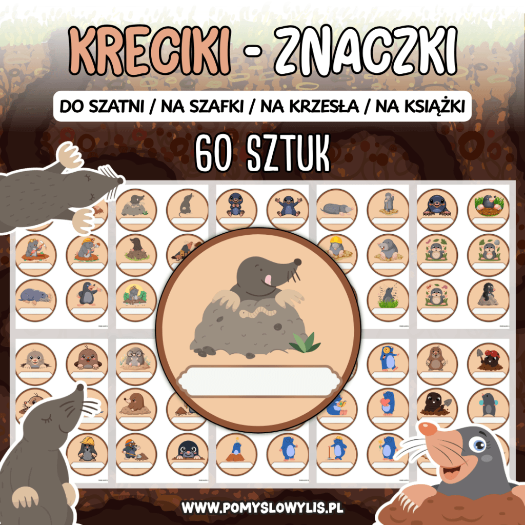 Znaczki do szatni, na szafki i krzesełka - KRECIKI