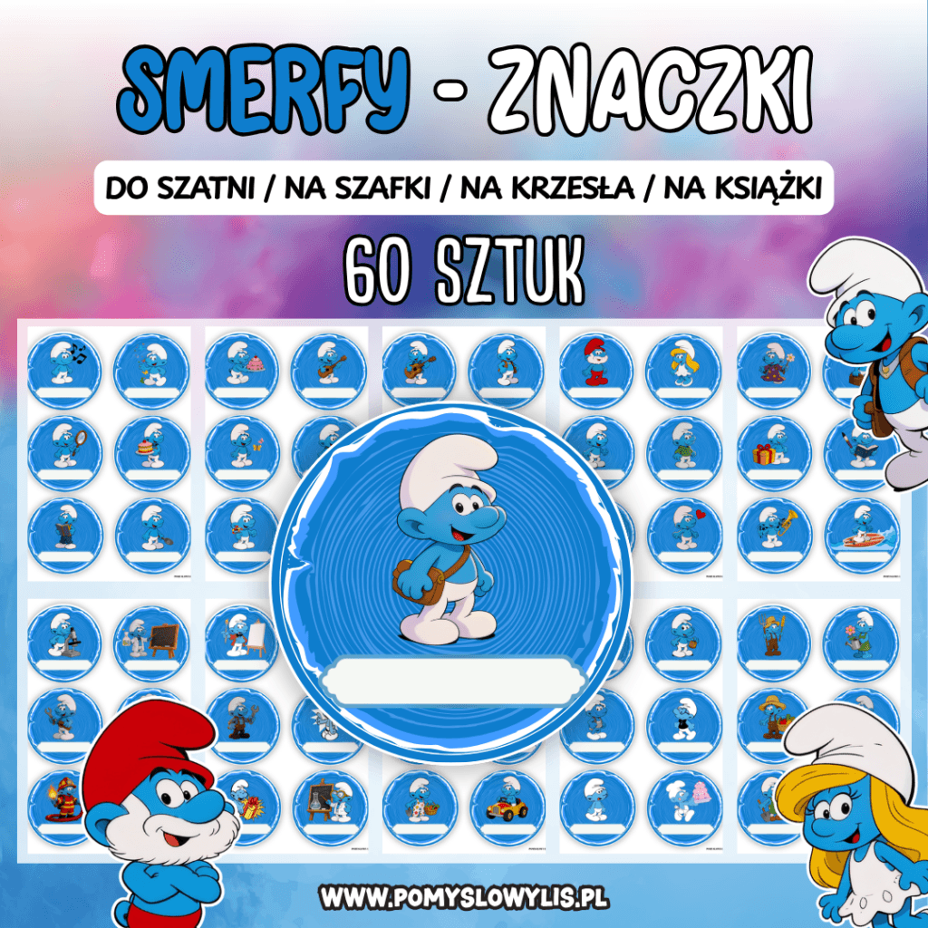 Znaczki do szatni, na szafki i krzesełka - SMERFY