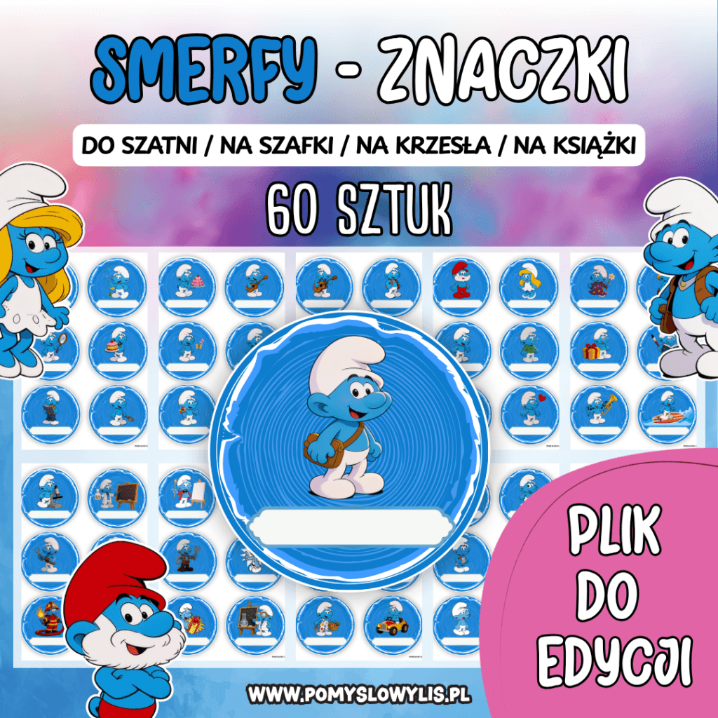 Znaczki do szatni, na szafki i krzesełka - SMERFY (WERSJA WORD DO EDYCJI)