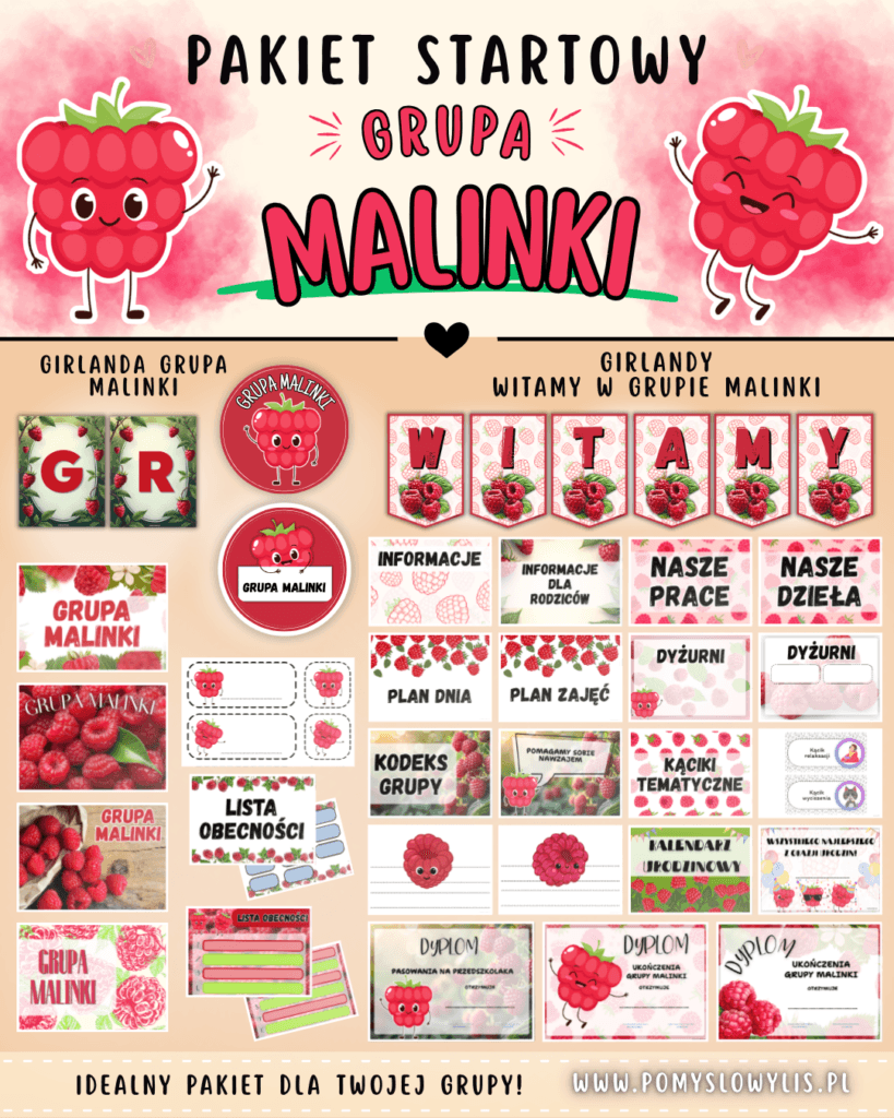 Grupa MALINKI - Pakiet startowy z motywem grupy