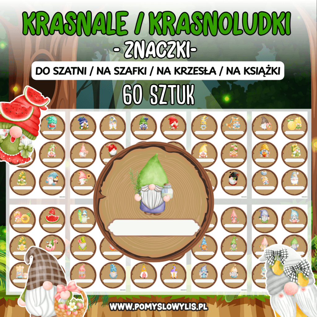 Znaczki do szatni, na szafki i krzesełka - KRASNALE / KRASNOLUDKI