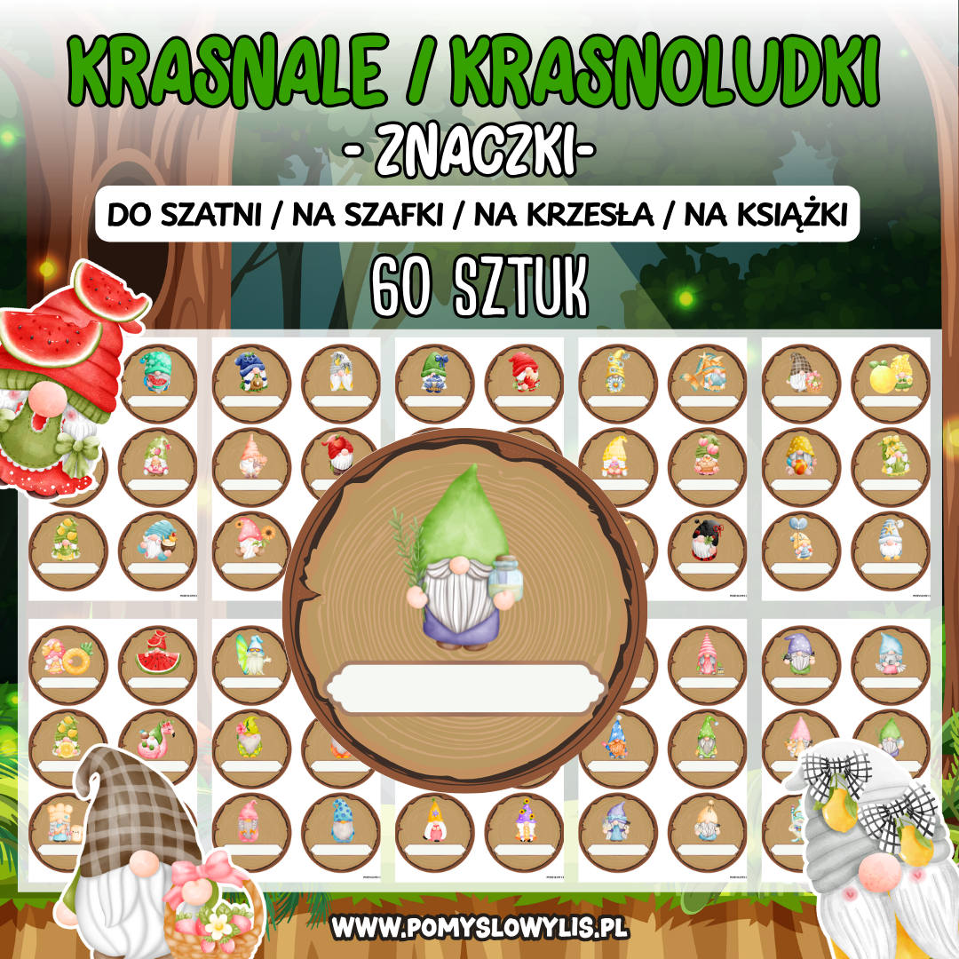 Znaczki do szatni, na szafki i krzesełka - KRASNALE / KRASNOLUDKI