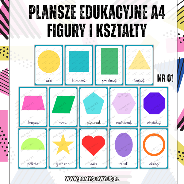 Plansze edukacyjne A4 - Kształty i figury NR 01