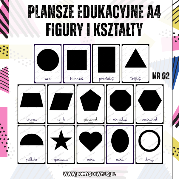 Plansze edukacyjne A4 - Kształty i figury geometryczne NR 02