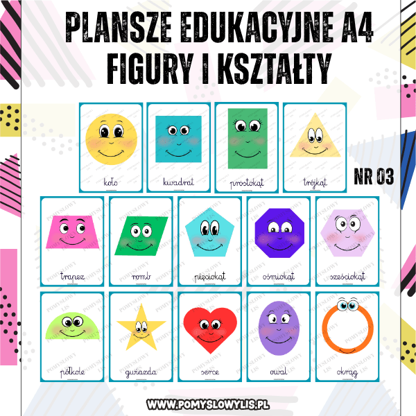 Plansze edukacyjne A4 - Kształty i figury geometryczne NR 03